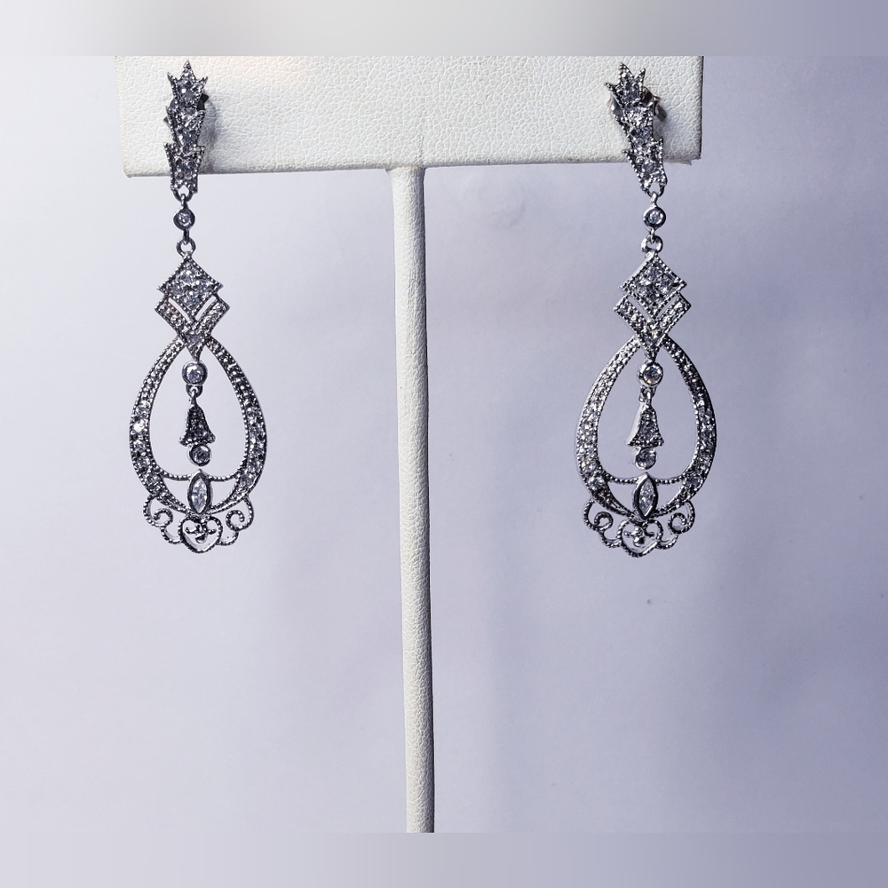 Pierced Floral Glamorous Chandelier Sterling Silver Dangle Drop Earrings